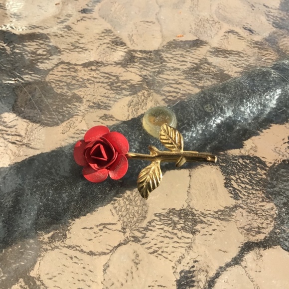 Three Flower Brooches Gold, Silver, Red, Pearl - Picture 2 of 8